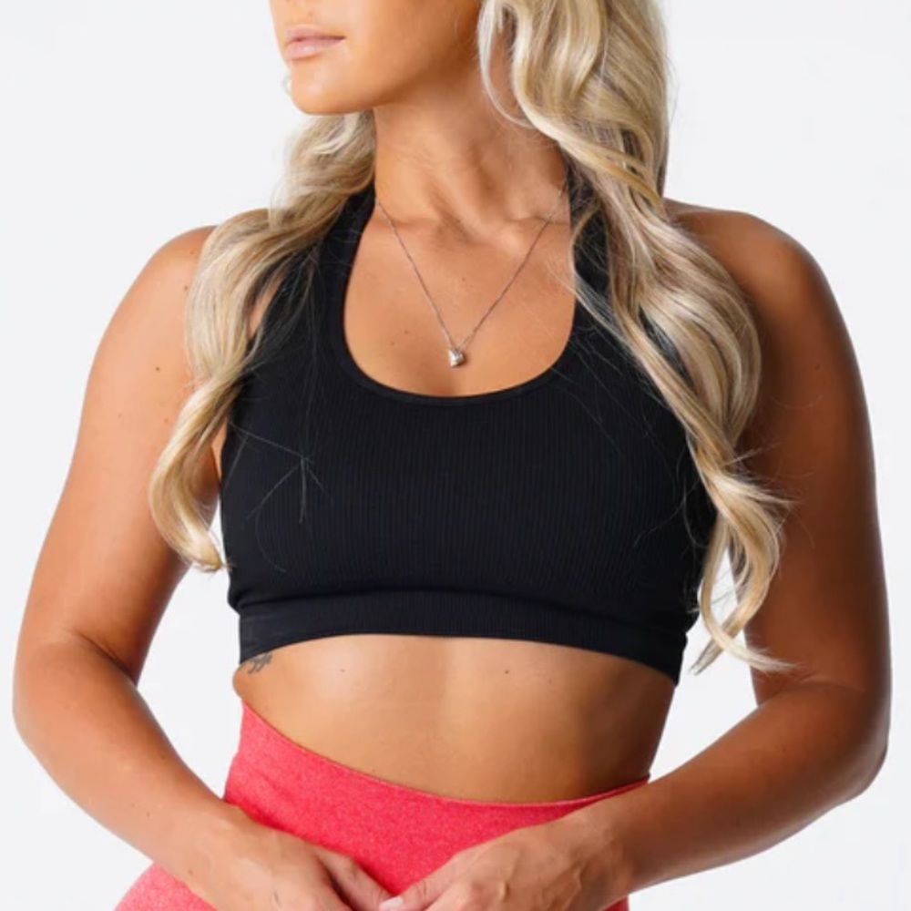 Nvgtn large limitless seamless ribbed halter bra black